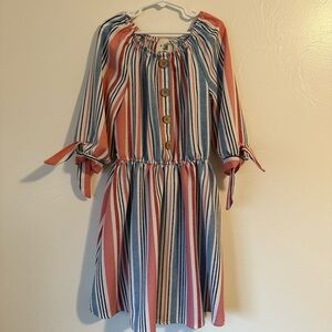 Girls Lilly Bleu Pink & Blue Striped 3/4 length sleeves Easter Dress size 10